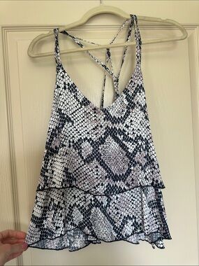 Chaser Black White Snake Print Tiered Cami Top